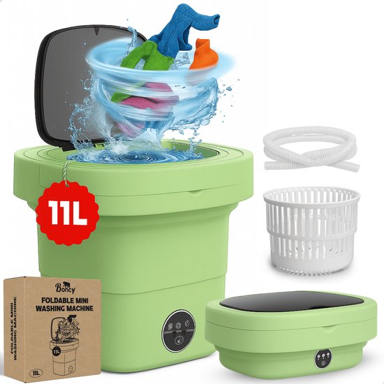 Boncy® mini wasmachine met centrifuge – 11L – groen – opvouwbaar