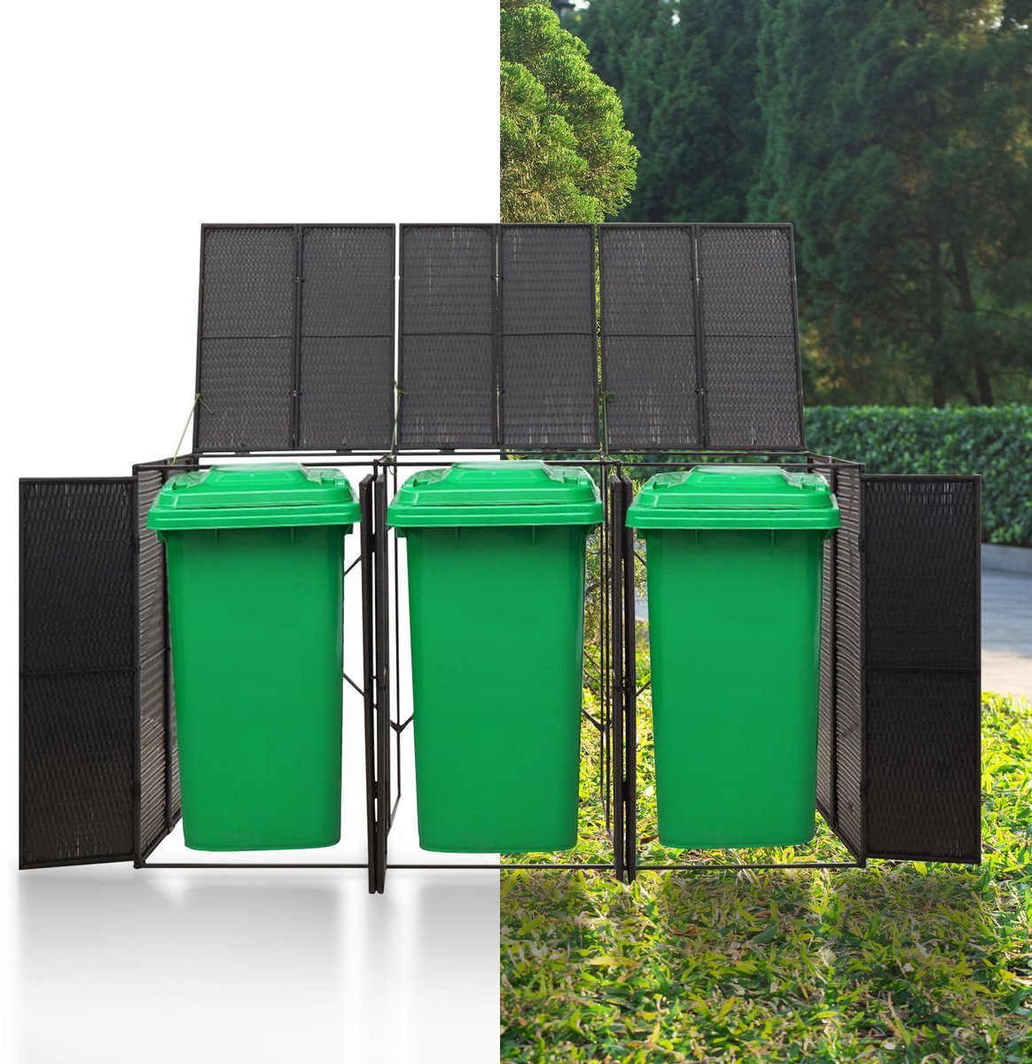 Kliko ombouw - UV-bestendig - Container - Berging - 3 Afvalbakken - Kunststof - Weerbestendig - Zwart