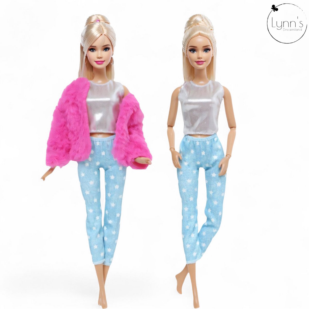 Lynn’s poppenkleertjes - Set ‘Tamara' - Geschikt voor modepop - Set van 5 outfits en 5 paar schoenen - Jurk, broek, top, trui, jas - Cadeauzakje — afbeelding 2