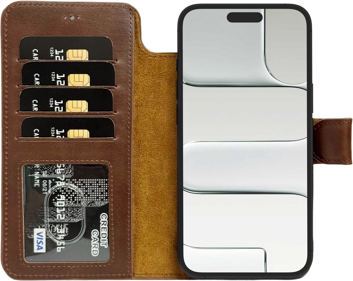 Lykke iPhone 17 Air Hoesje- Echt Leren Hoesje met MagSafe -Pasjeshouder- Uitneembare Backcover –Bruin