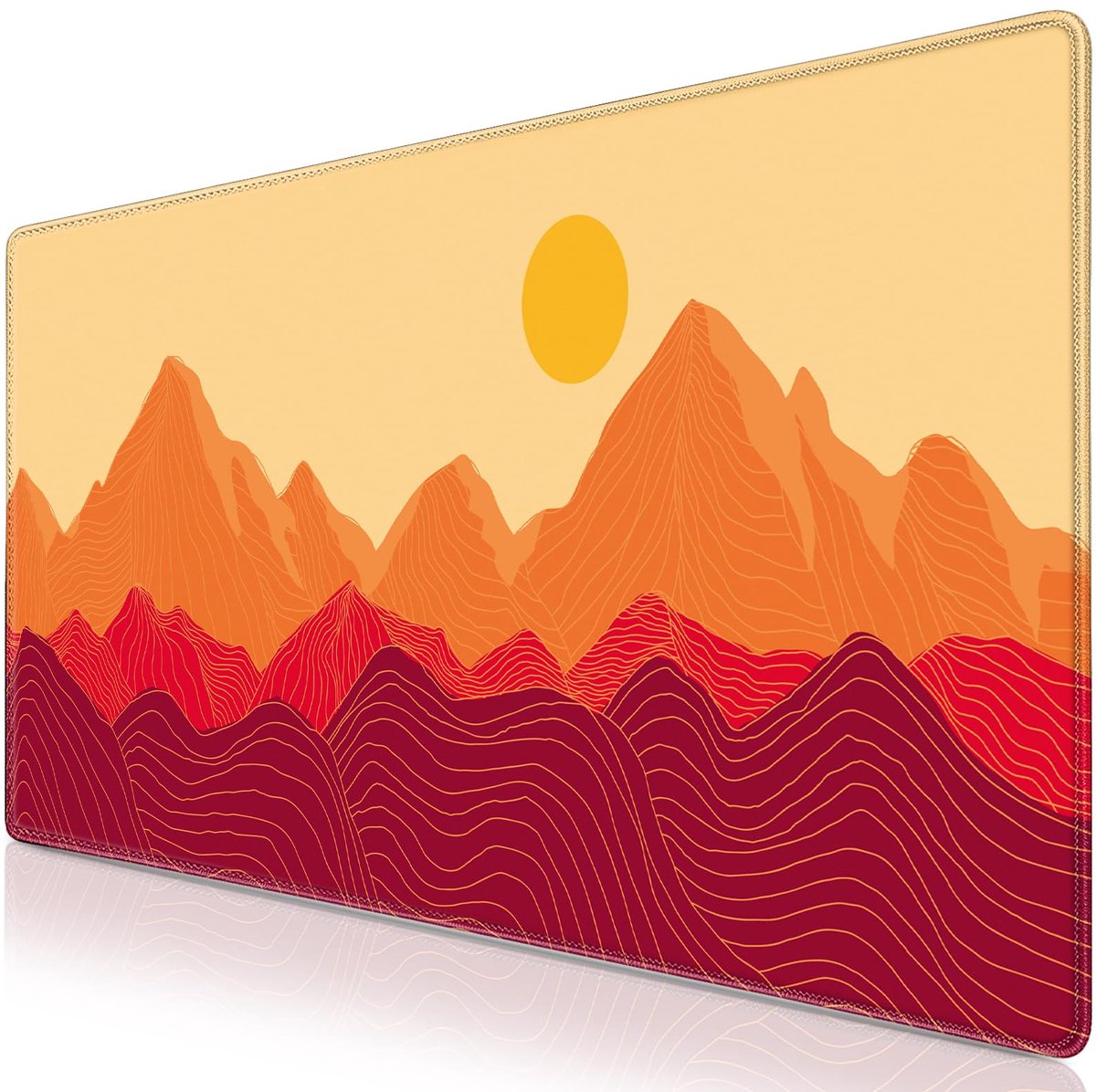 Image of Stunq® Extra grote waterdichte XXL gaming muismat 90 x 40 cm met antislip en genaaide randen Rood Oranje Geel