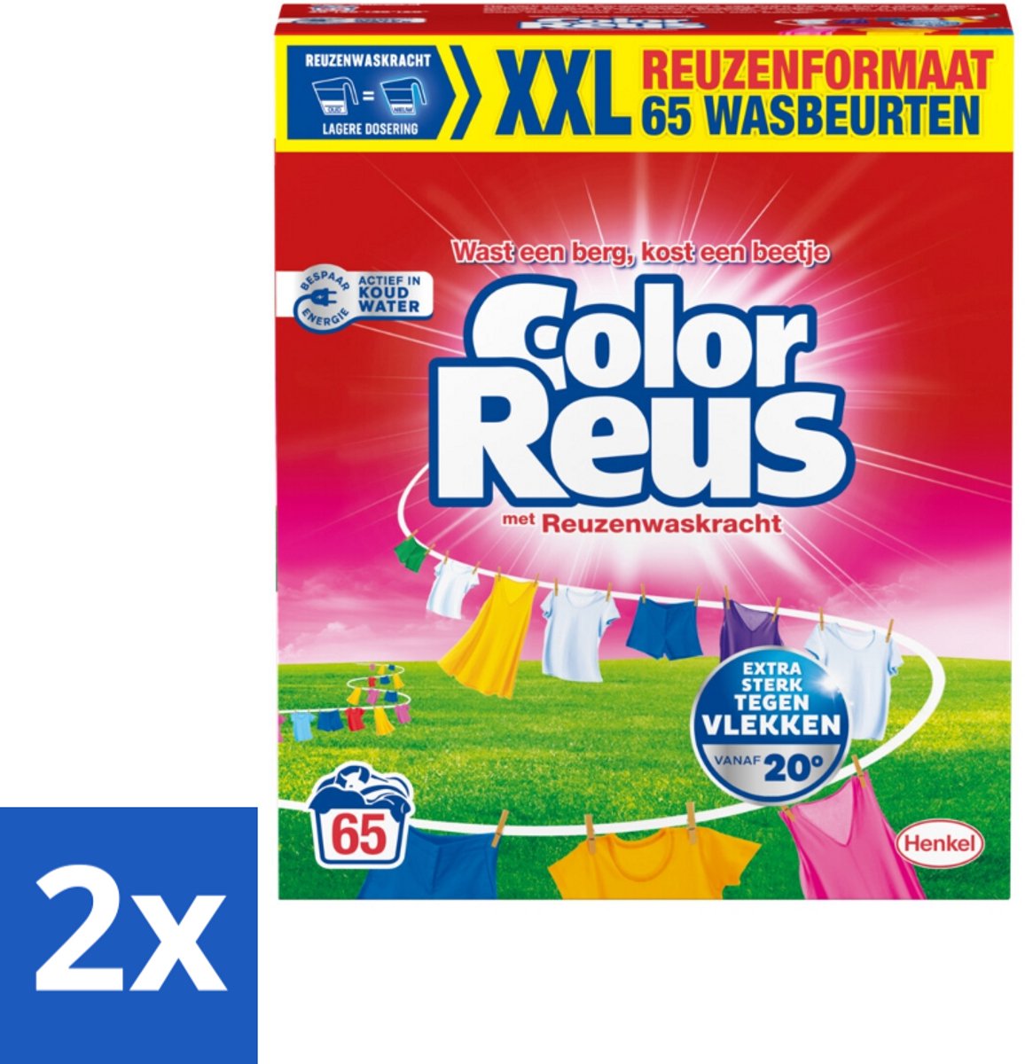 2 x Color Reus - Waspoeder - Gekleurde Was - 65 Wasbeurten - Waspoeder - Gekleurde Was - Vlekkenverwijdering - Kleurbescherming - Wasmiddel