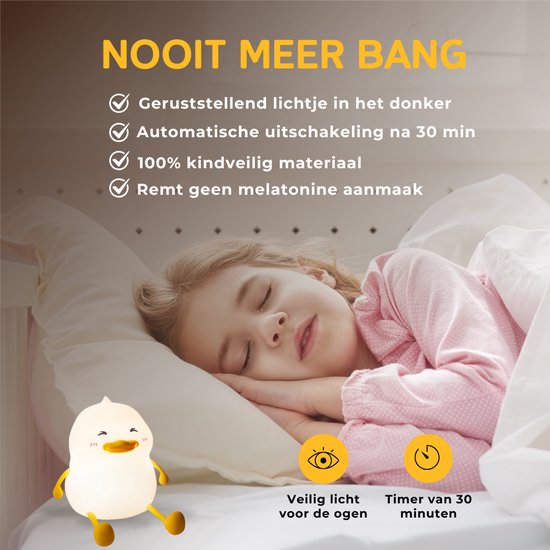 HAPPY NEEDS® Nachtlampje Ducky - Slaaptrainer - Nachtlamp Baby & kind - USB Oplaadbaar - Warm wit licht - Slaapkamer & Babykamer van HAPPY NEEDS® — afbeelding 4
