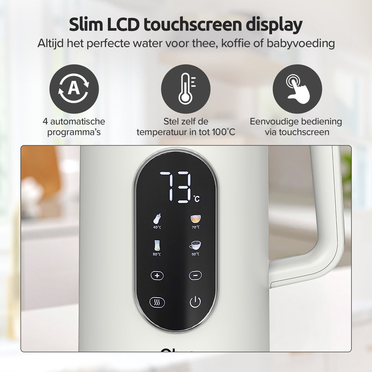 Olvy Waterkoker met Temperatuurregeling - Crème - Warmhoudfunctie - RVS - Dubbelwandig - Elektrisch - 1.7 Liter - 2200W — afbeelding 3