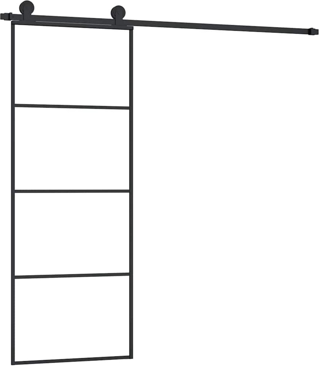 vidaXL - Schuifdeur - met - beslag - 76x205 - cm - ESG-glas - en - aluminium