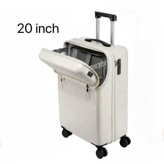 Handbagage - Koffer - Reiskoffer - Koffers - Handig voorvak - Met USB-aansluiting - 4 wielen - 20 inch - Créme Wit