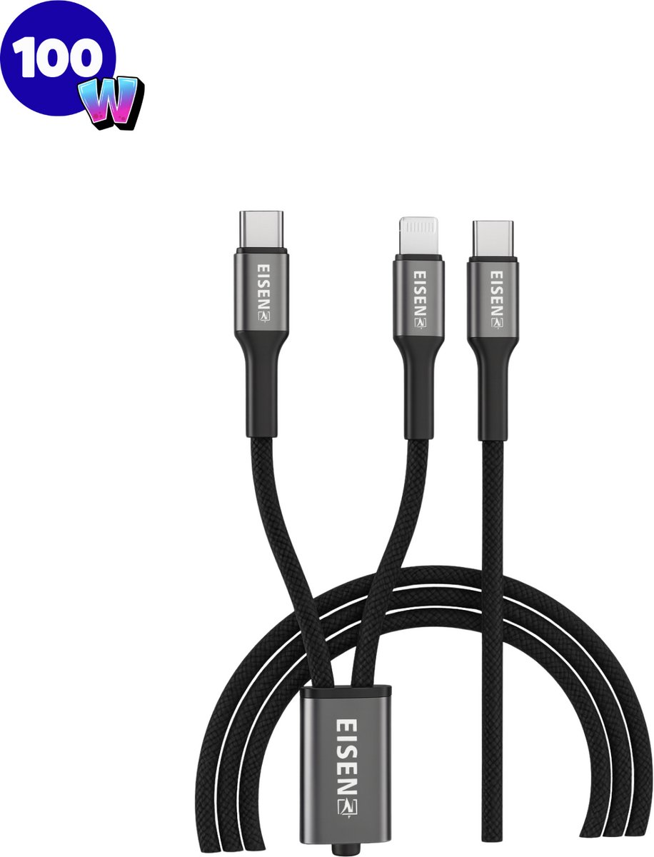 Image of 100W USB-C Kabel - Geschikt voor Lightning + 1.2 Meter - Fast Charging - Oplaadkabel voor Smartphone, Draadloze Oordopjes, Tablets & Laptops