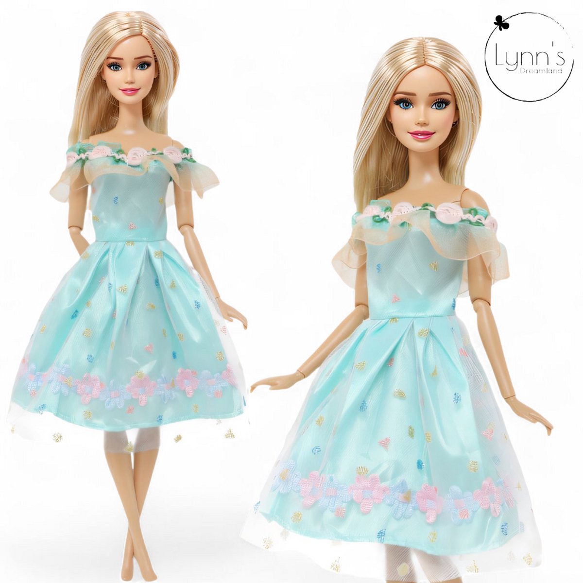 Lynn’s poppenkleertjes - Set ‘Luna’ - Geschikt voor modepop - Set van 5 outfits en 5 paar schoenen - Kleding voor modepoppen - Cadeauzakje — afbeelding 6
