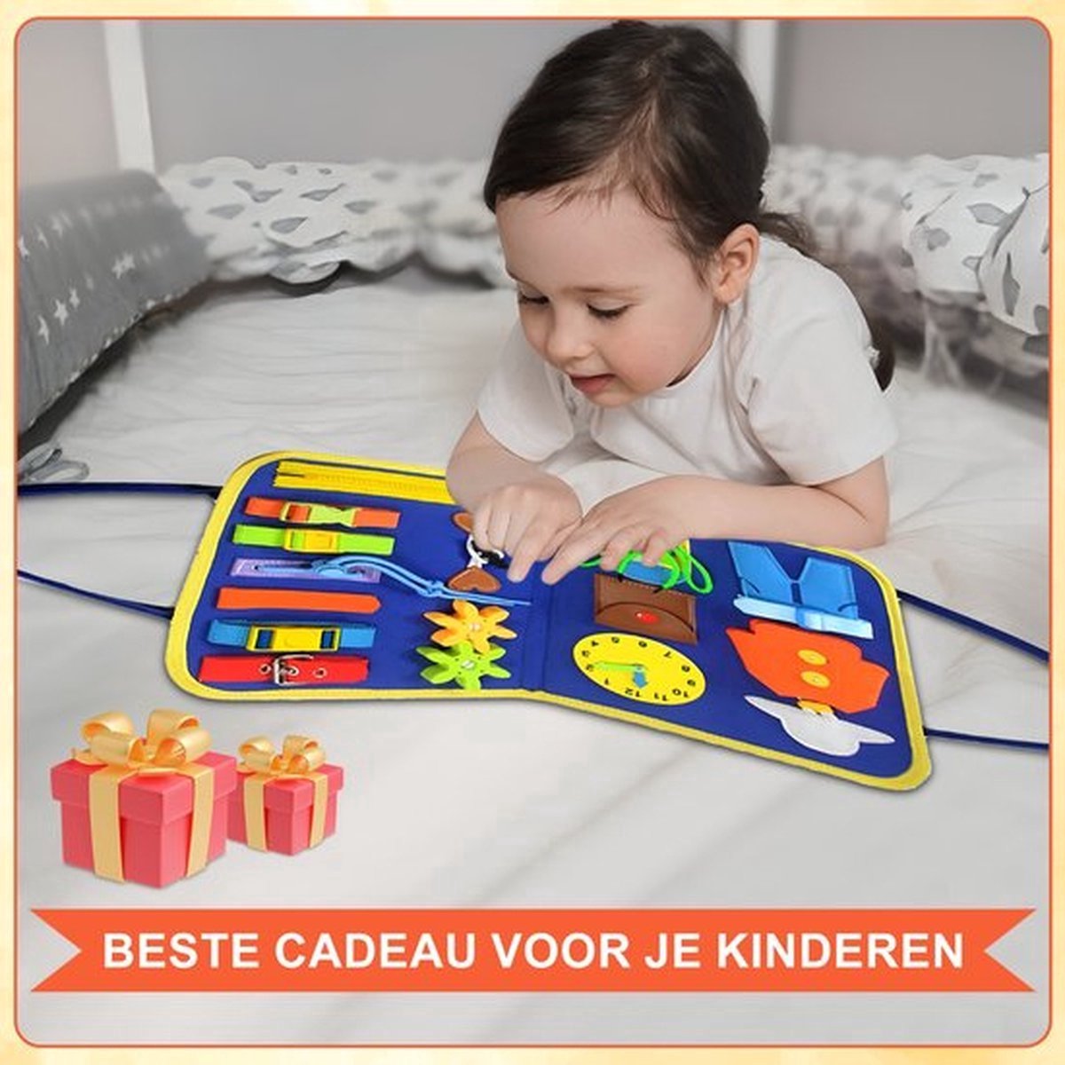 Montessori Busy Board Blauw – Activiteitenboek voor Peuters – Educatief Speelgoed - Motoriek Speelgoed - Leeftijd 1-3 Jaar - Motoriek Ontwikkeling — afbeelding 3