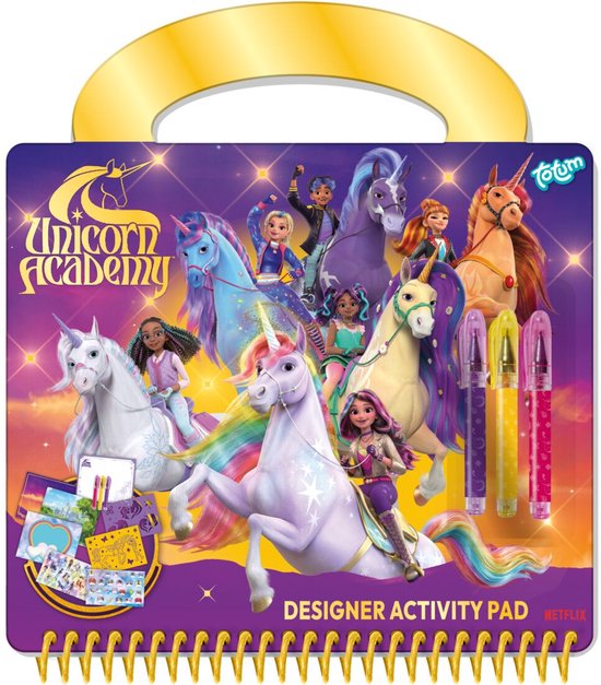 Unicorn Academy Totum Designer doeboek tekenen, schrijven, stickeren - vakantie boek creatief speelgoed meisjes vanaf 3 jaar