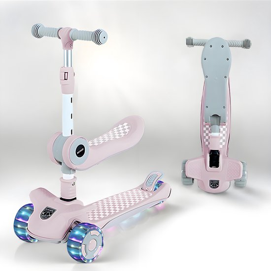 Kinderstep, 5 In 1 Vanaf 2 Jaar, Tot 50 Kg, Met Inklapbaar Zitje En Led Wielen Hoogte Verstelbaar Opvouwbaar Driewieler Step Voor Peuters Jongens Meisjes Groen 2118716240