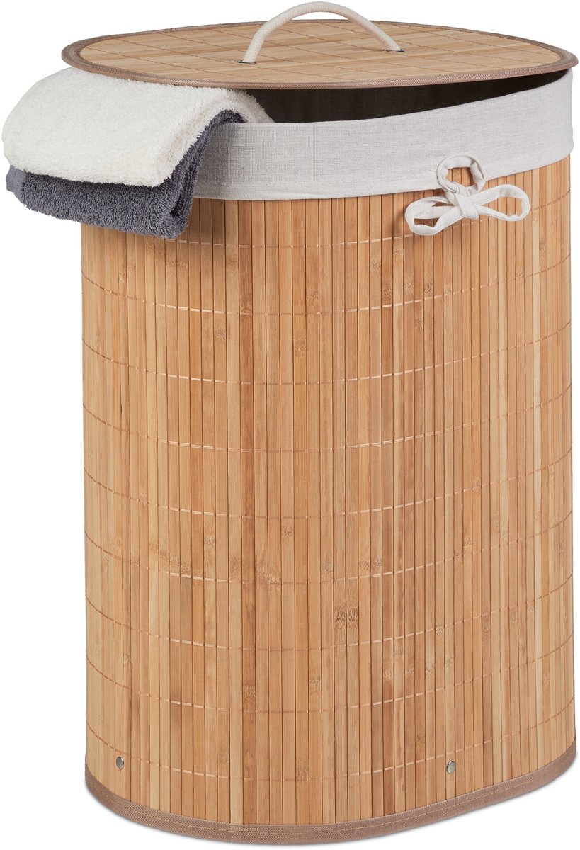 2x wasmand bamboe opvouwbaar - deksel - wasgoedmand - 46 l - uitneembare waszak