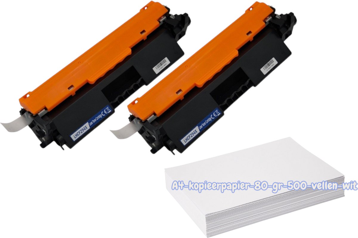 Image of KATRIZ® huismerk toner 2x CF294X(HP94X) + Kopieerpapier-A4-80GR-500vellen-wit| Geschikt voor HP printer LaserJet Pro M118 / LaserJet Pro M118dw / LaserJet Pro MFP M148 / LaserJet Pro MFP M148dw / LaserJet Pro MFP M148fdw / LaserJet Pro MFP M149