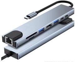 USB C Hub 3.0 Splitter 8 in 1 – 4K HDMI, RJ45, USB – Aluminium