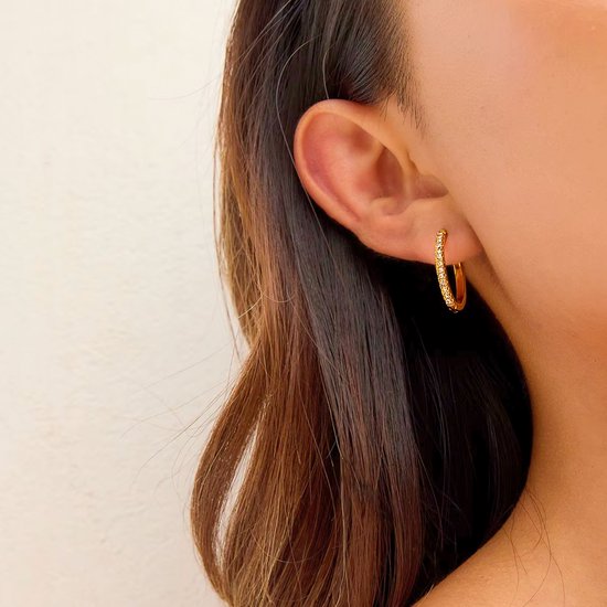 Boucles d'oreilles 20 mm Semyco® Plaqué or 18 carats - Boucles d'oreilles femme couleur or avec diamants zircone - Cadeau pour femme, petite amie, mère, anniversaire - Supernova