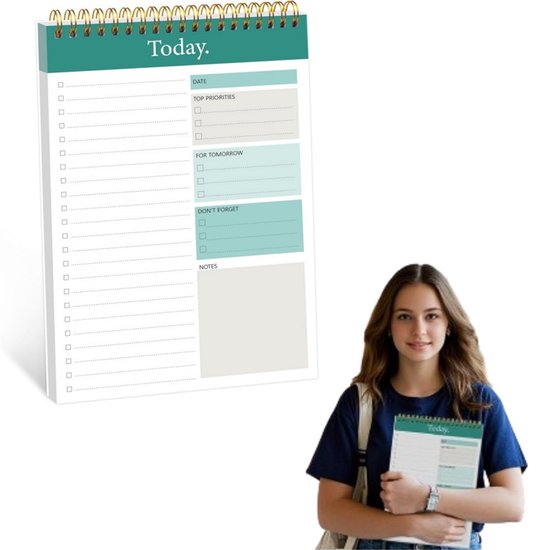 Foto: 1 stuk dagplanner notitieblok met takenlijst checklist en productiviteitsorganizer notitieboek met omklapbaar touwtje met uurlijkse takenplanner groen perfect voor werk en persoonlijke organisatie