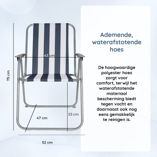 EASTWALL Opvouwbare Kampeerstoel - 2 stuks - Multifunctionele Vouwstoel - Campingstoel met Bekerhouder - Tuinstoel Inklapbaar - Klapstoel -Strandstoel - Visstoel - Blauw/wit van EASTWALL — afbeelding 3