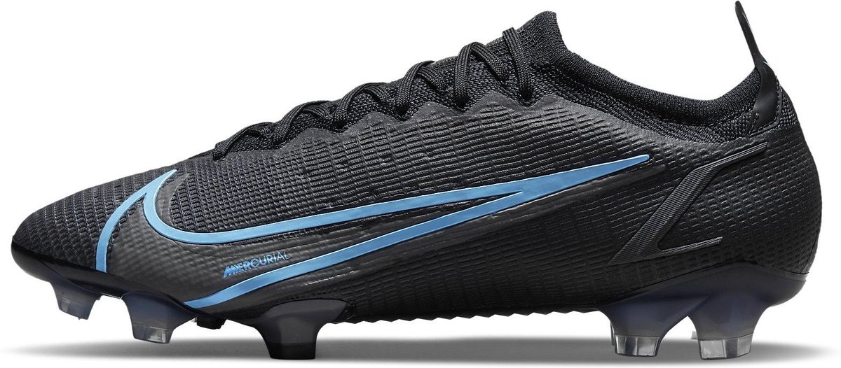 Nike Mercurial Vapor Elite FG voetbalschoenen in zwart met blauwe details, maat 47.5, ontworpen voor optimale prestaties.