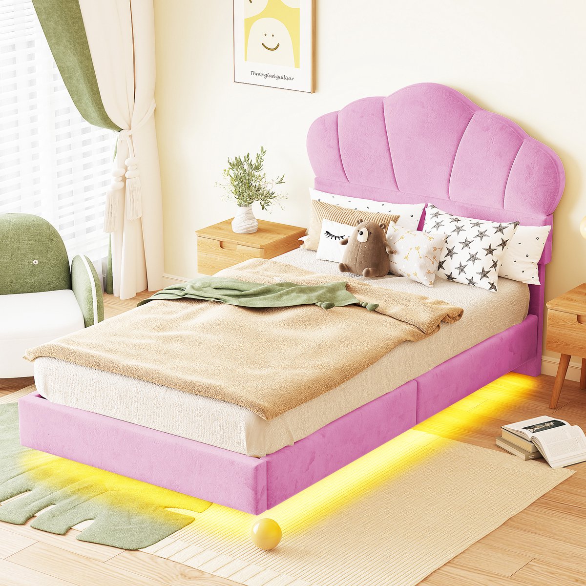 Eenpersoonsbed 90x200cm - met hoge beschermrail en twee grote lades - houtkleur