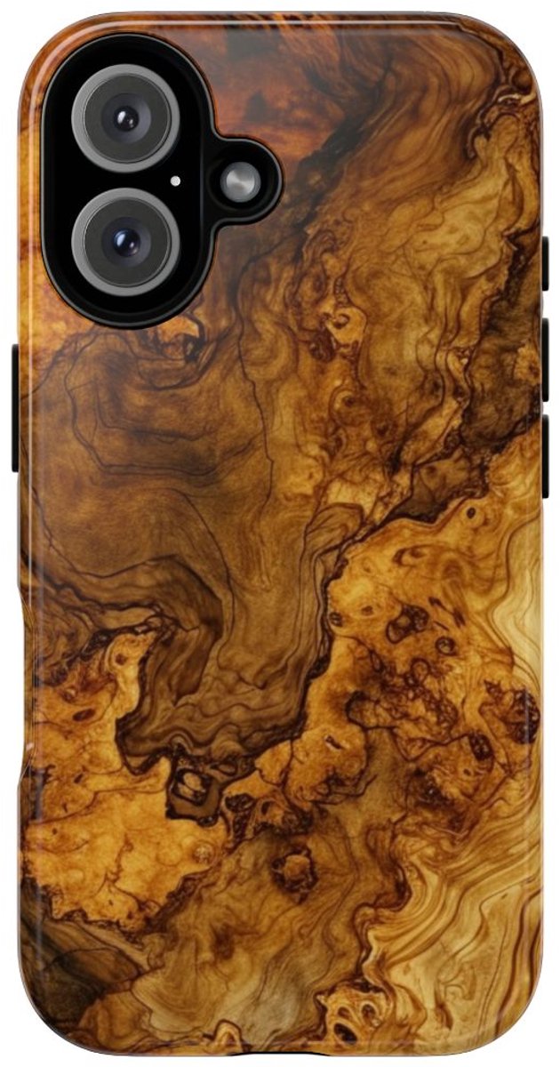 Luxe Burlhoutstructuur met Glanzende Afwerking – Telefoonhoesje Geschikt voor iPhone 16