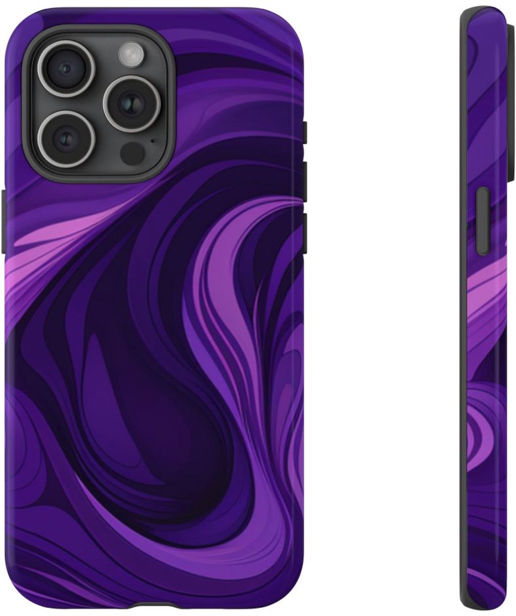 Paarse Abstracte Golfpatroon – Telefoonhoesje Geschikt voor iPhone 15 Pro Max
