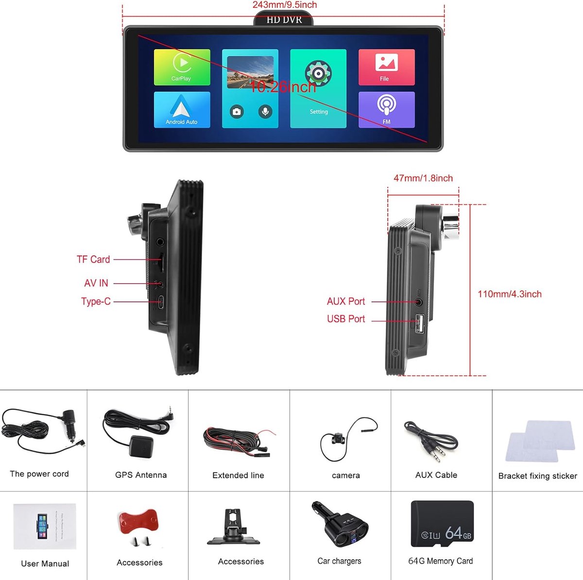 Dashcam voor auto voor en achter – Dual dashcam – Voor- en achtercamera – Autocamera – Full HD dashcam – Dashcam met nachtzicht – Dashcam met bewegingssensor – Groothoeklens – Parkeermodus – Loop recording – Dashcam met SD-kaart – foto 8