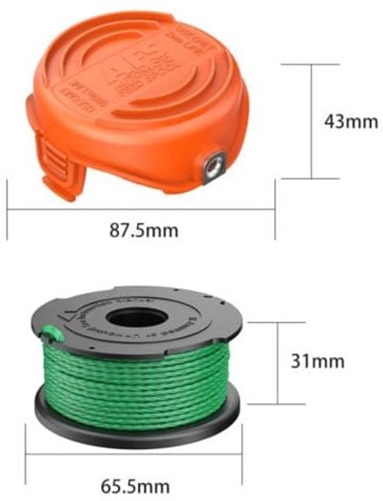 Pakket van 4 groene draadspoelen geschikt voor Black and Decker Gl7033 Gl8033 Gl9035 A6482 struikzaag, 4 draadspoelen + 1 spoelkap van Merkloos	 — afbeelding 2