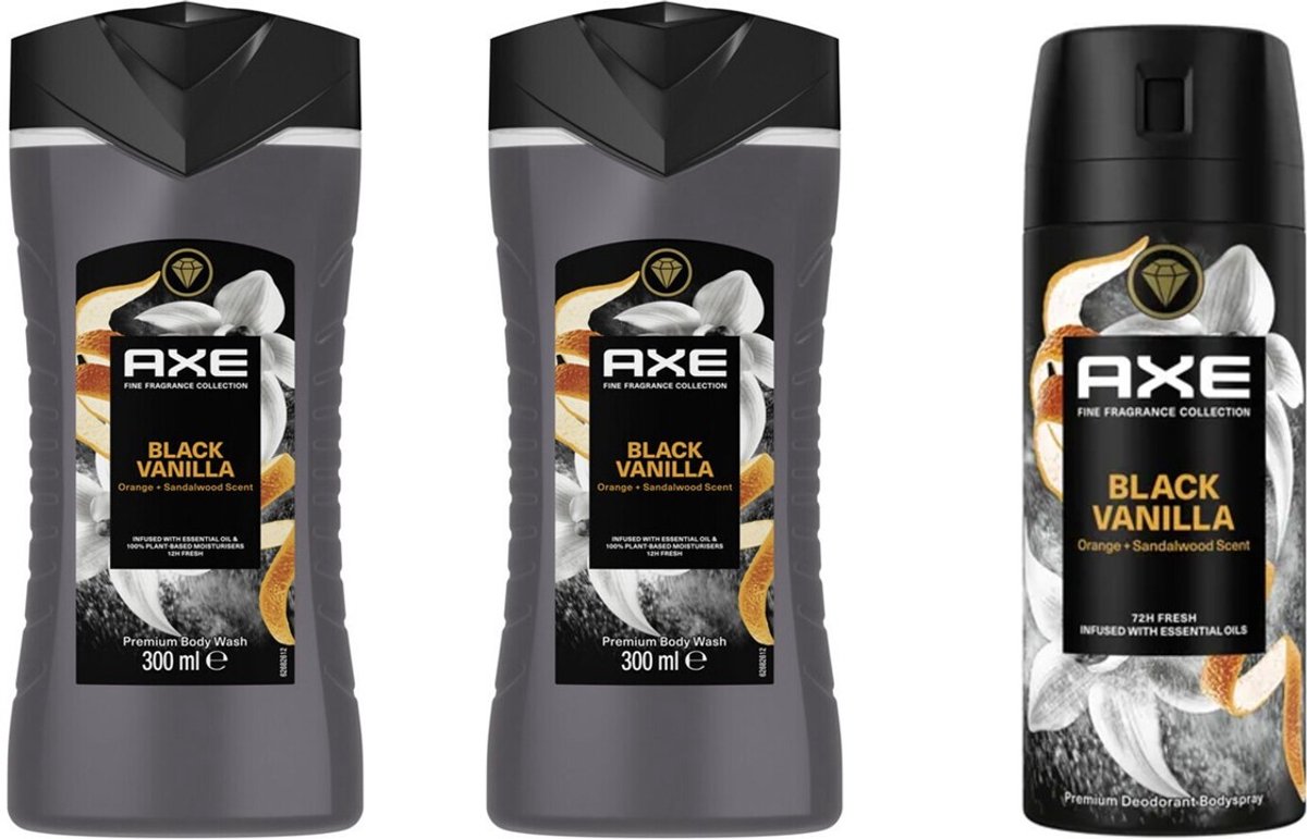 AXE Fine Fragrance Black Vanilla - Douchegel 2 x 300 ml & Deo Spray 150 ml
