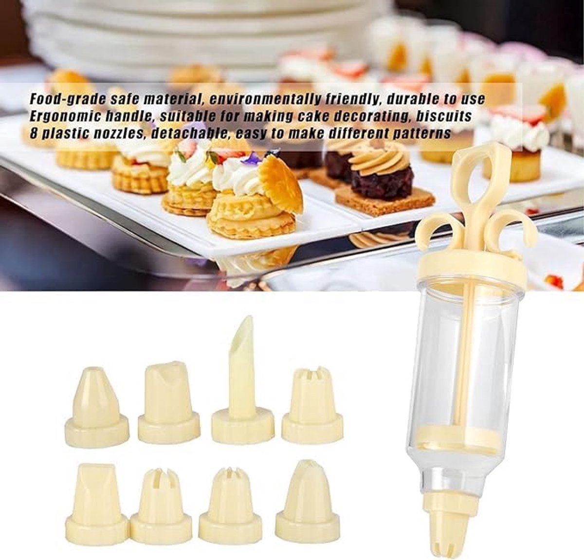 9-pack, decoratieset - botercrème decoreren - koekjes decoreren - bakset - met 8 spuitmondjes - geschikt voor taartdecoratie, decoratiepistool (18x4,5 cm)