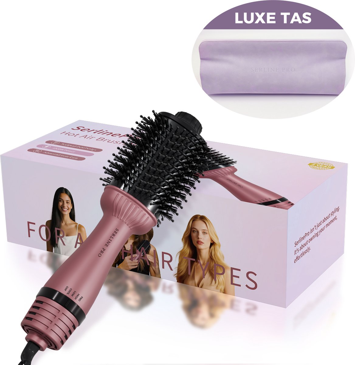 SerlinePro Föhnborstel V10 – 1000W heteluchtborstel met ionentechnologie, ovale borstel, 4 warmte- en snelheidsstanden, anti-frizz, volume & glans – Paars