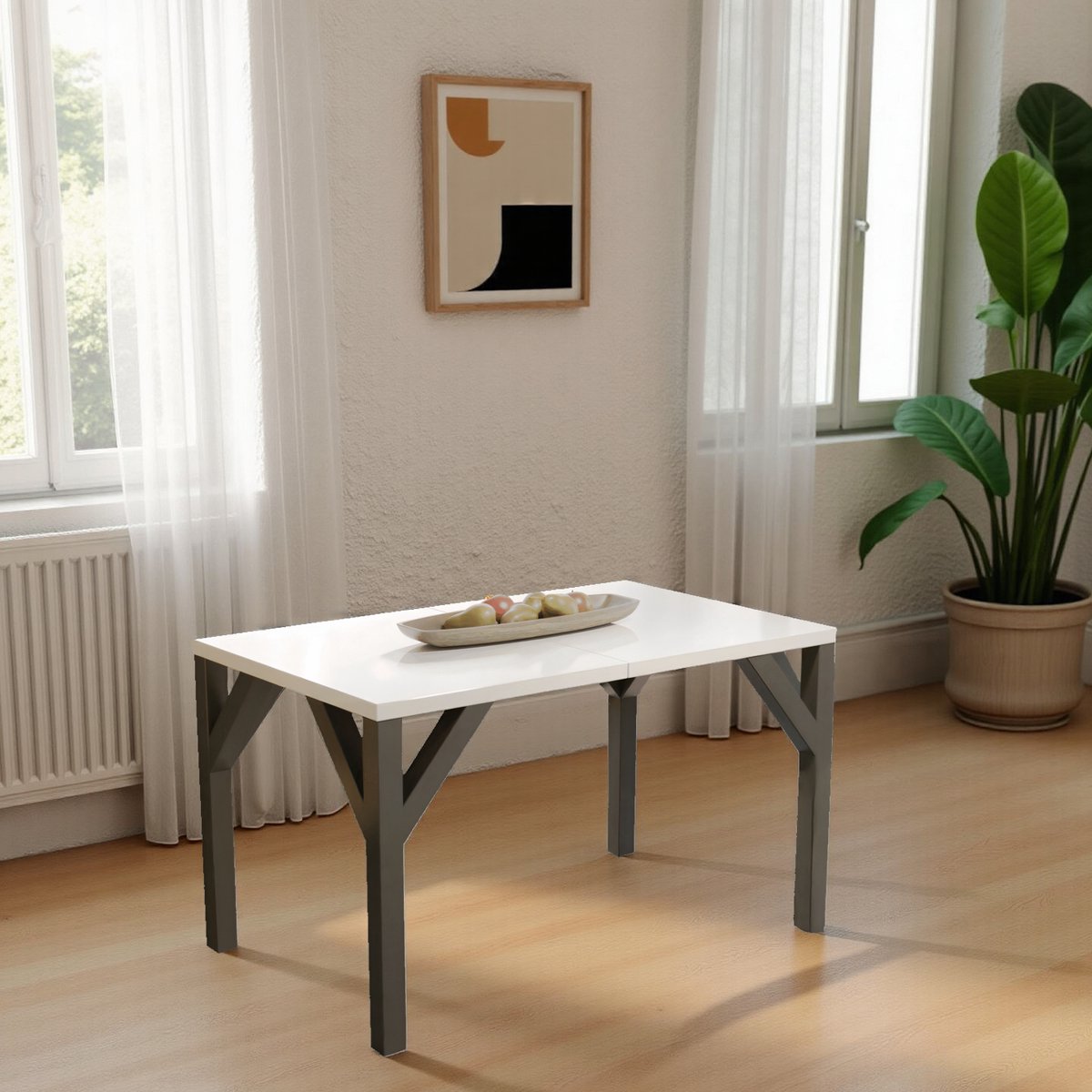 Vendemian Uitschuifbare Eettafel – Stijlvolle Witte Tafel voor 10 Personen – Hout met Fineer – Robuust en Modern Design – 130-240 cm ganeey