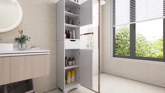 Xbro Badkamerkast met 2 Deuren en 1 Lade – Hoge Opbergkast met Verstelbare Planken – Smalle Kast voor Badkamer, Keuken of Slaapkamer – 170 x 40 x 30 cm – Wit