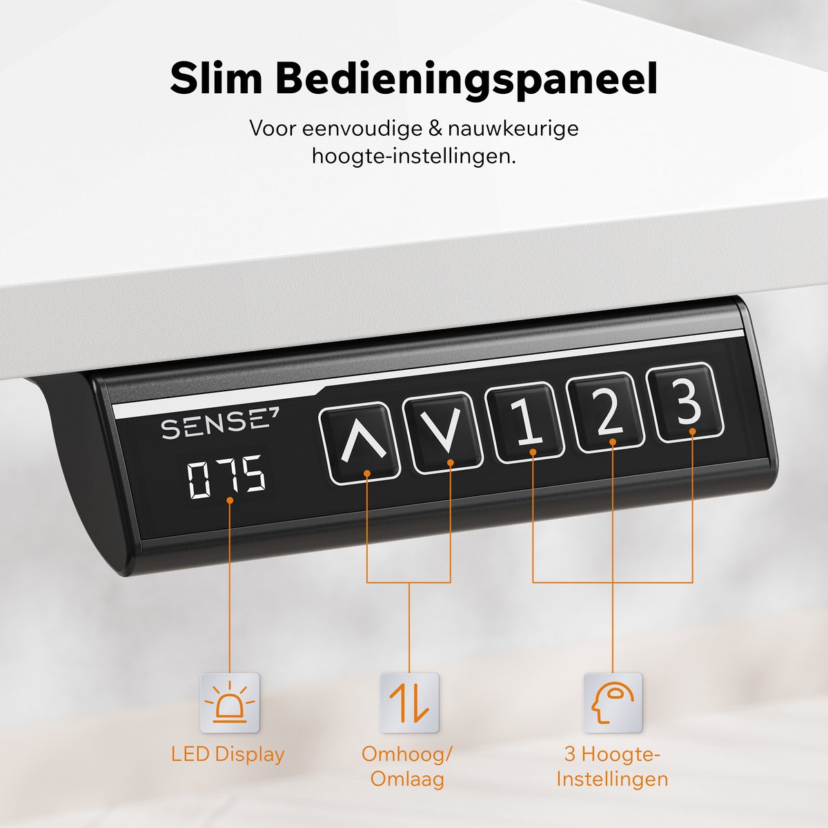 SENSE7 NOJO LIGHT - Zit Sta Bureau - 120 cm x 60 cm - Elektrisch bureau - Verstelbare bureau - Elektrische Hoogteverstelling - Hoogte 72-118 cm - Intelligent Bedieningspaneel - Wit thumbnail 6