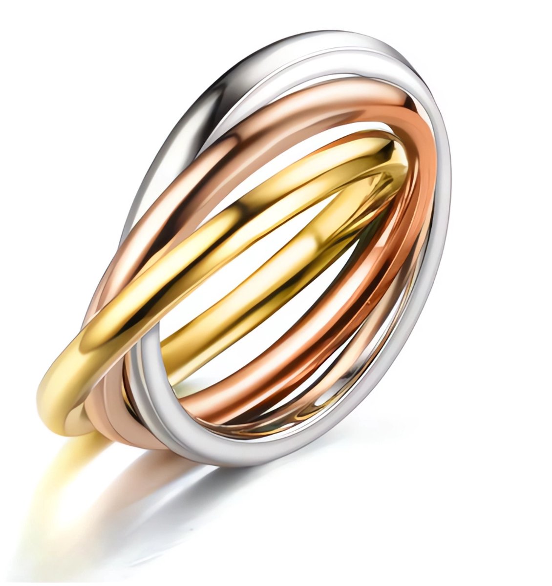 Aurélia Tricolor Dames Ring 3-in-1 – Rose, Zilver & Goudkleur – Ringmaat 6 (EU 52 / 16,7 mm) – Stijlvolle Vrouwen Sieraden