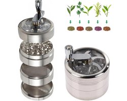 Kruidenmolen - Met handgreep - Grinder - Specerijenmolen - Keukenmolen - Herb Grinder - Pepermolen - Zoutmolen - Grinder voor droge kruiden - Draagbare metalen grinder - Voor specerijen, kruiden, koffie, kruid - Zilver