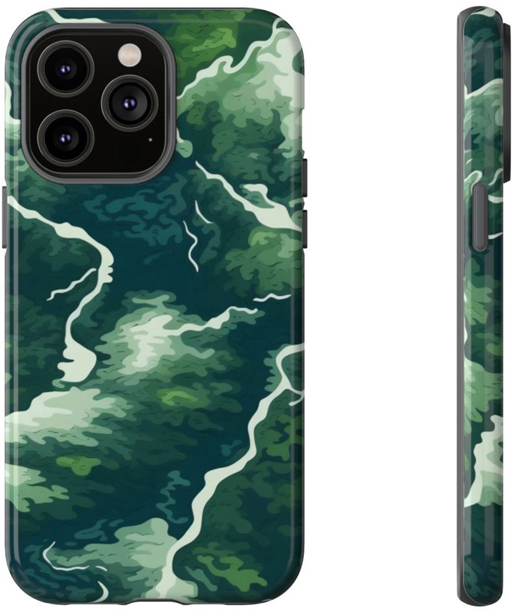 Abstracte Groene Rivier en Bospatroon – Telefoonhoesje Geschikt voor iPhone 14 Pro Max