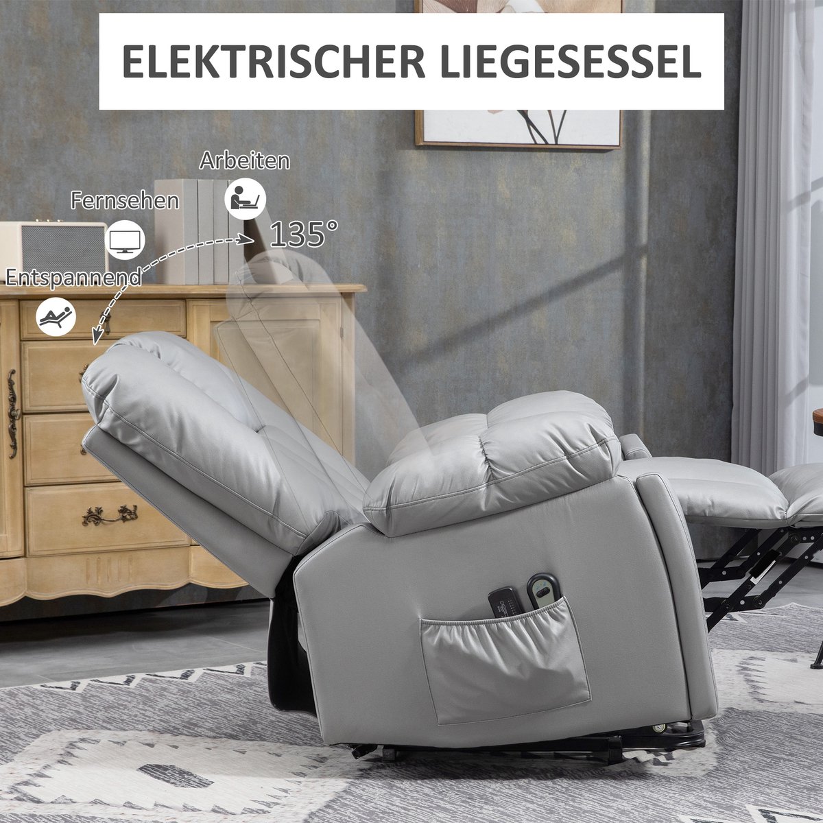 MH Handel Relaxfauteuil met Afstandsbediening - Grijs - afbeelding 3
