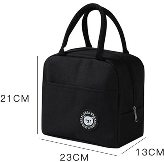 1 stuks - Lunch Bag - Herbruikbare Draagtas - Voor Dames & Heren - Picknicktas - Met Schouderband - 23x13x21cm - Zwart van Merkloos — afbeelding 2