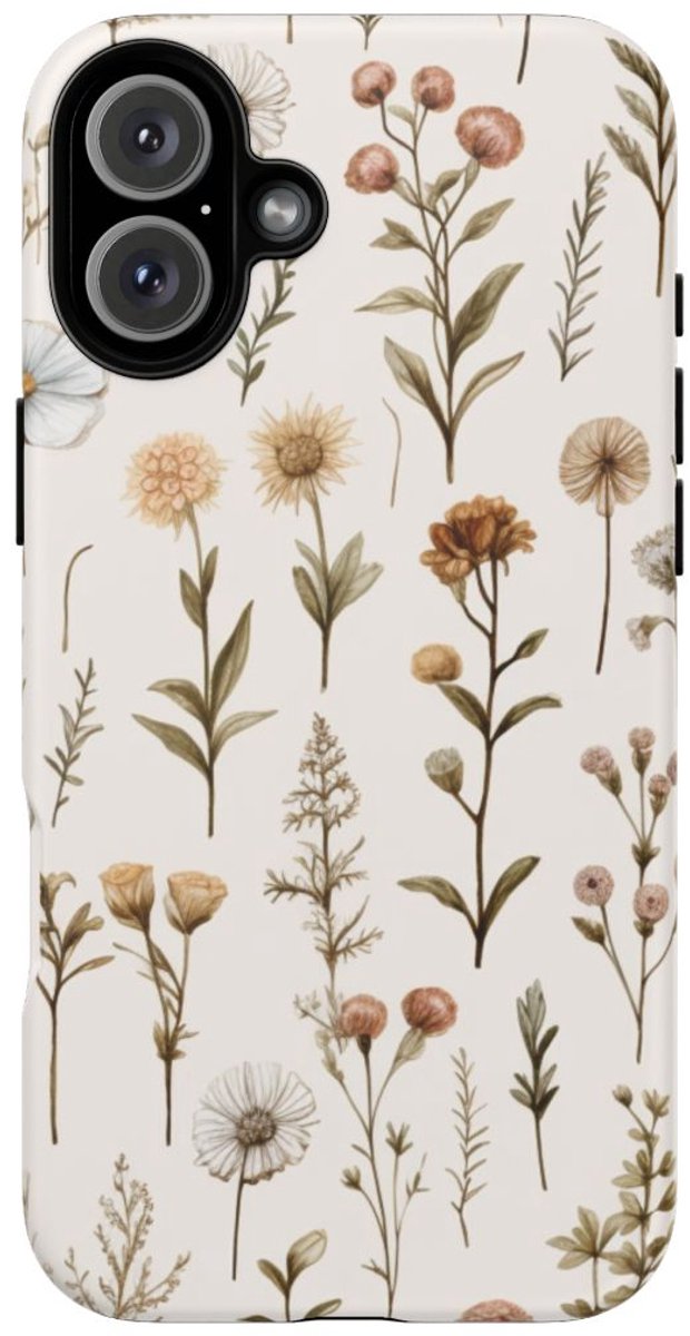 Handgetekende Wilde Bloemen en Kruiden – Telefoonhoesje Geschikt voor iPhone 16 Plus