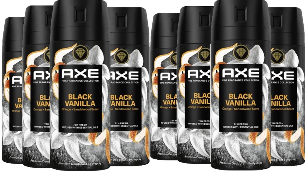 AXE Fine Fragrance Deo Spray - Black Vanilla - Voordeelverpakking 8 x 150 ml