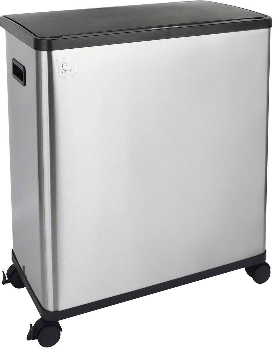 SR2X30 Sensor afvalbak - 2 compartimenten 60 liter incl. binnenemmer wielen zilver
