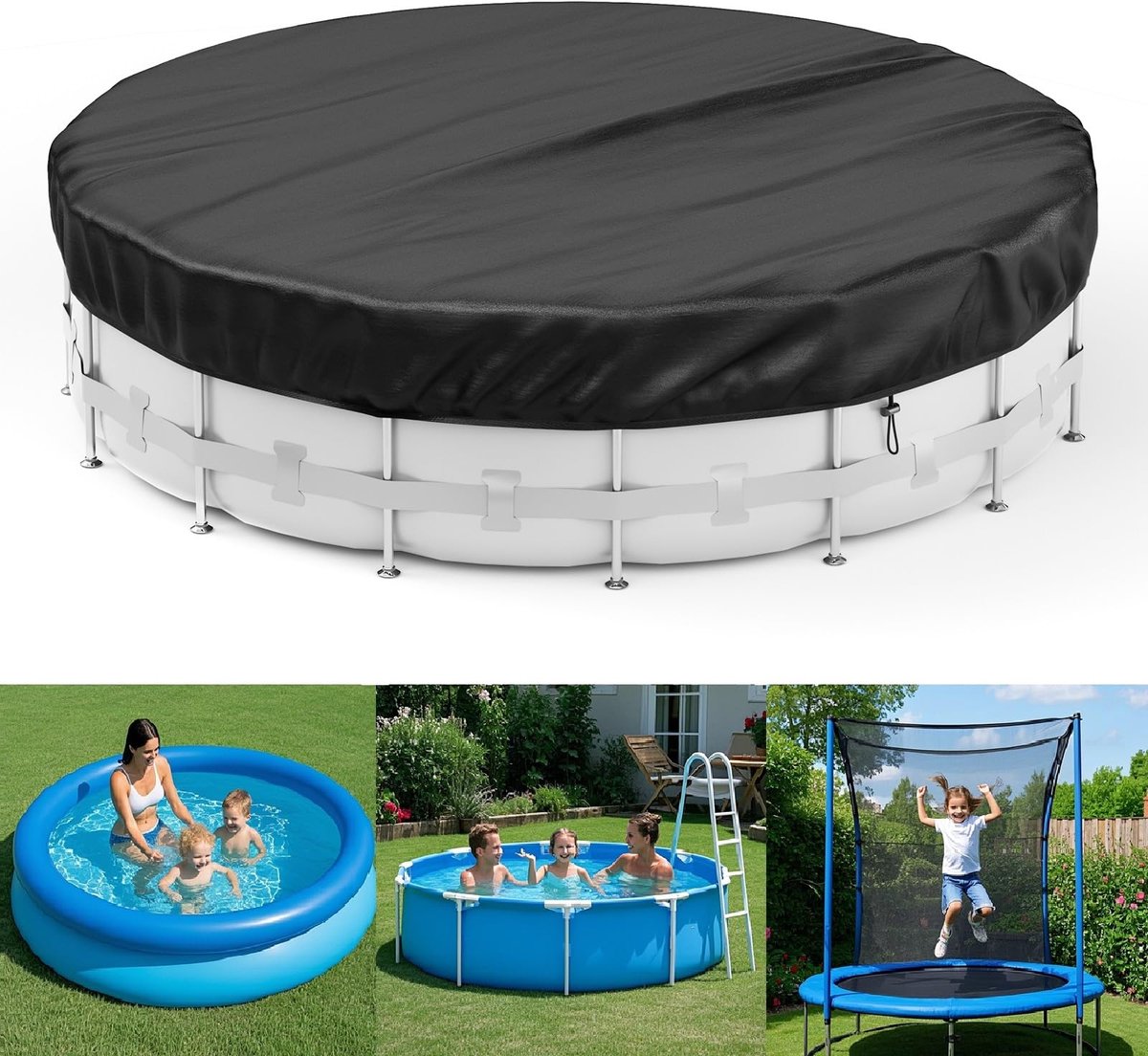 Stunq® Waterdichte ronde afdekking voor bovengrondse zwembaden van 310 cm met accessoires Stunq® Waterdichte ronde afdekking voor bovengrondse zwembaden van 310 cm met accessoires