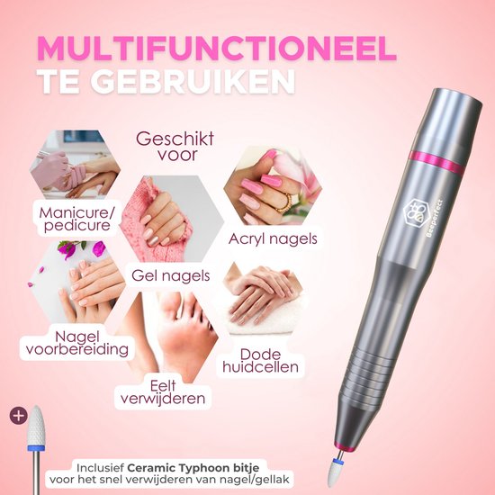 Beeperfect® Elektrische Nagelvijl - Nagelfrees - Manicure en Pedicure set - 12 Bitjes en 60 Schuurrolletjes - 3 Extra Accessoires - 20.000RPM - Eeltverwijderaar - Kalknagel