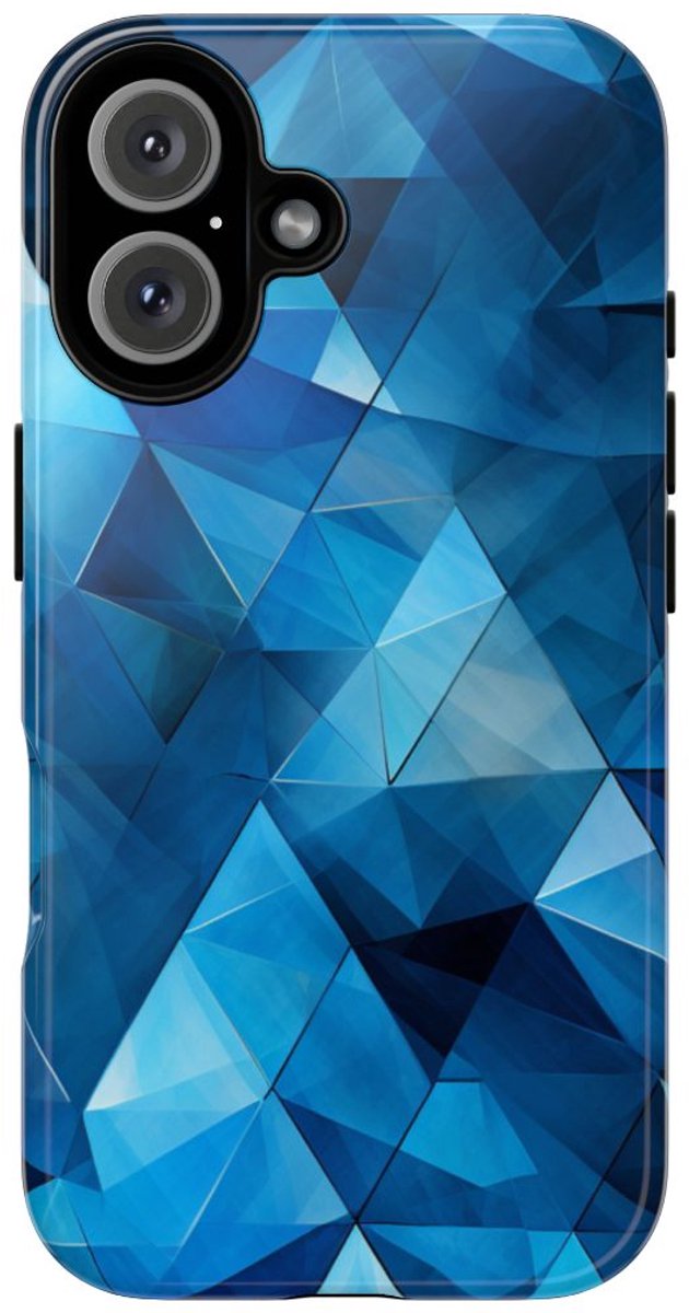 Blauw Geometrisch Driehoekenpatroon – Telefoonhoesje Geschikt voor iPhone 16