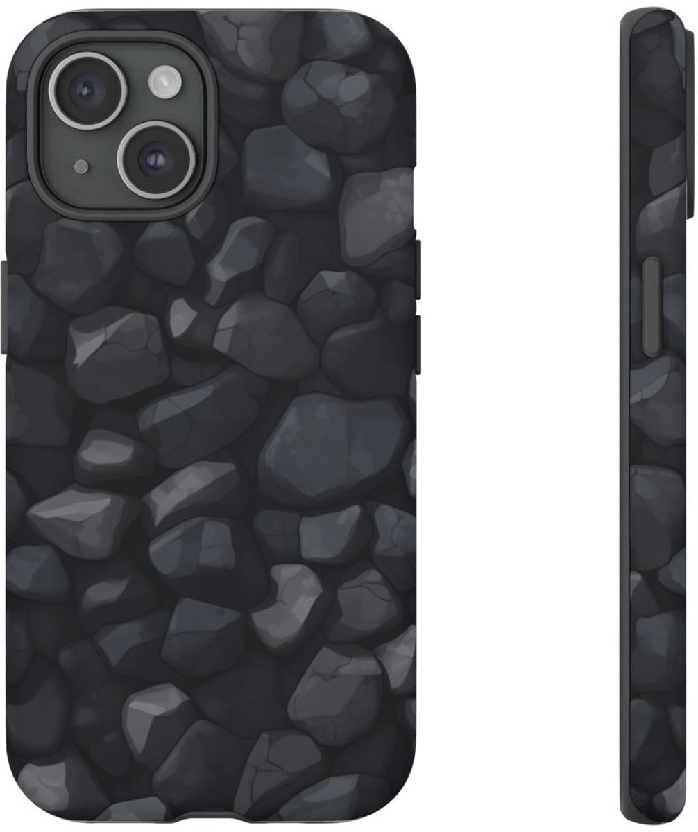 Donkergrijs Steentextuurpatroon – Telefoonhoesje Geschikt voor iPhone 15