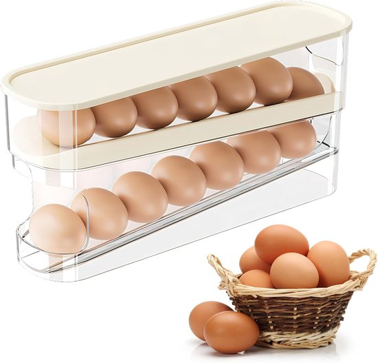 Egg Dispenser Fridge Eieropslag Voor De Koelkast - Dubbele Rij Eierhouder Met Automatische Rolfunctie Voor 24 48 Eieren Eierorganizer Voor De Koelkast Eierdispenser Ruimtebesparende Keuken Koelkast Organizer