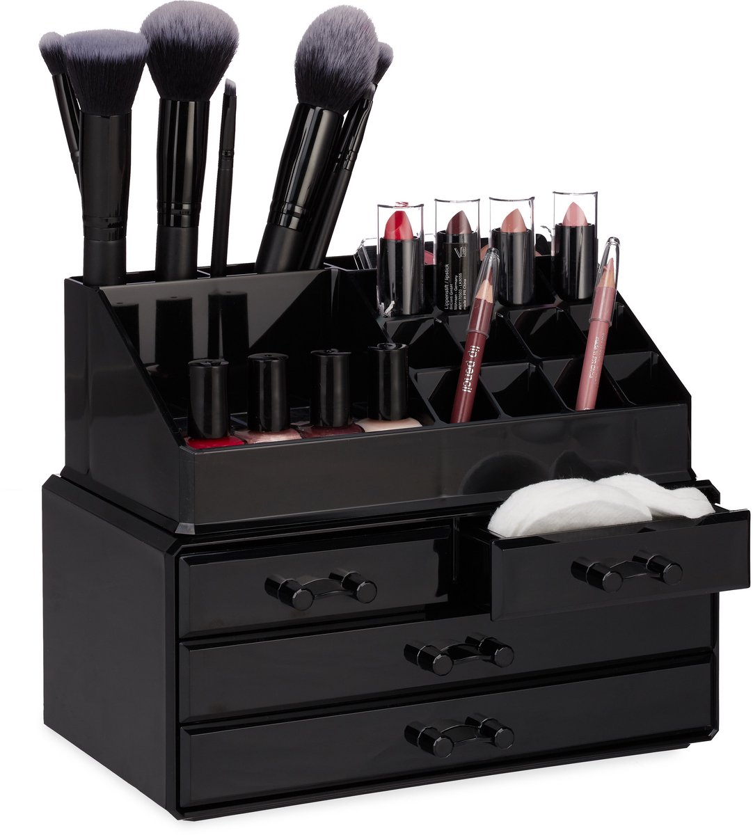 2x make-up organizer - zwarte cosmetica opbergdoos - lippenstift houder