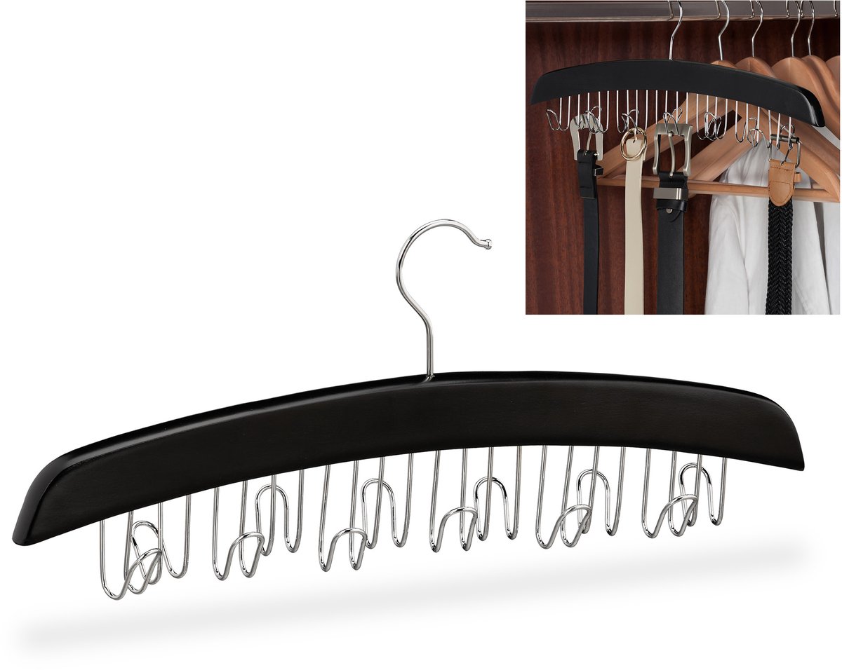 2x riemhanger hout - stropdashanger - stropdashanger - zwart - riemenhanger