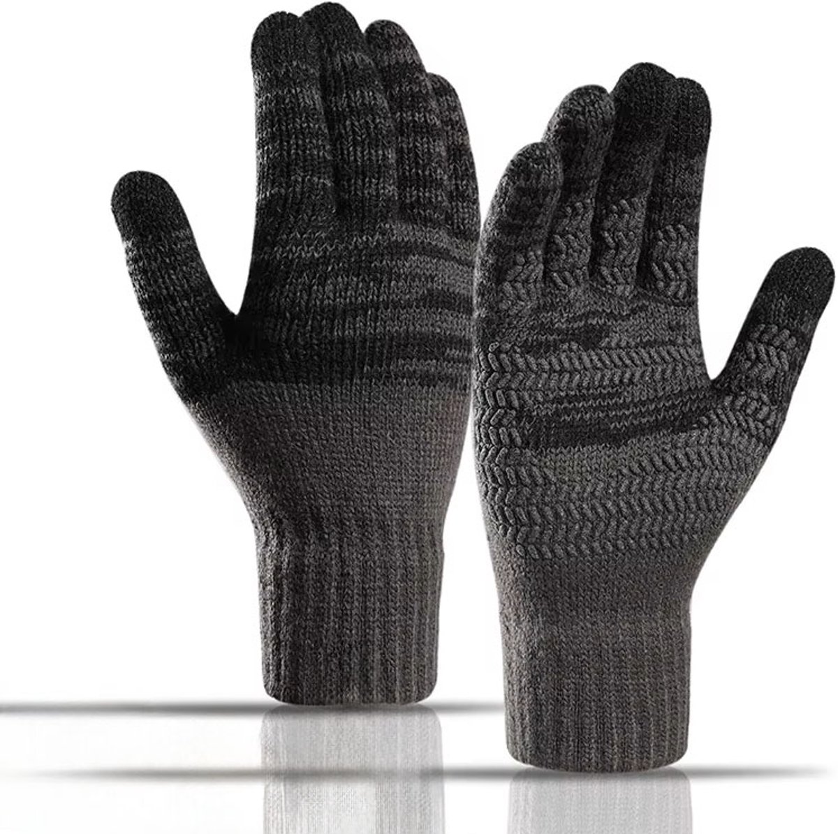 Grote maat herenhandschoenen gebreid – warme thermische handschoenen met touchscreen en antislip grip – zachte, elastische rijhandschoenen voor herfst, winter, koud weer en buiten