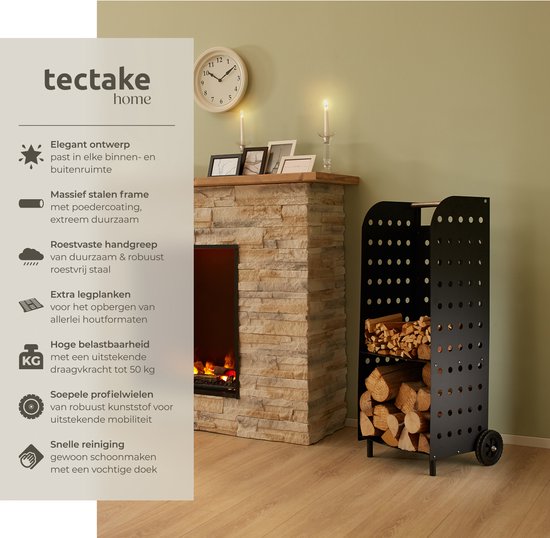 tectake® Houtwagen - Robuuste kunststof wielen en stabiele plaatstalen constructie - Voor het transport van hout - 180 kg belastbaarheid - 55 x 45 x 104 cm van Merkloos	 — afbeelding 2